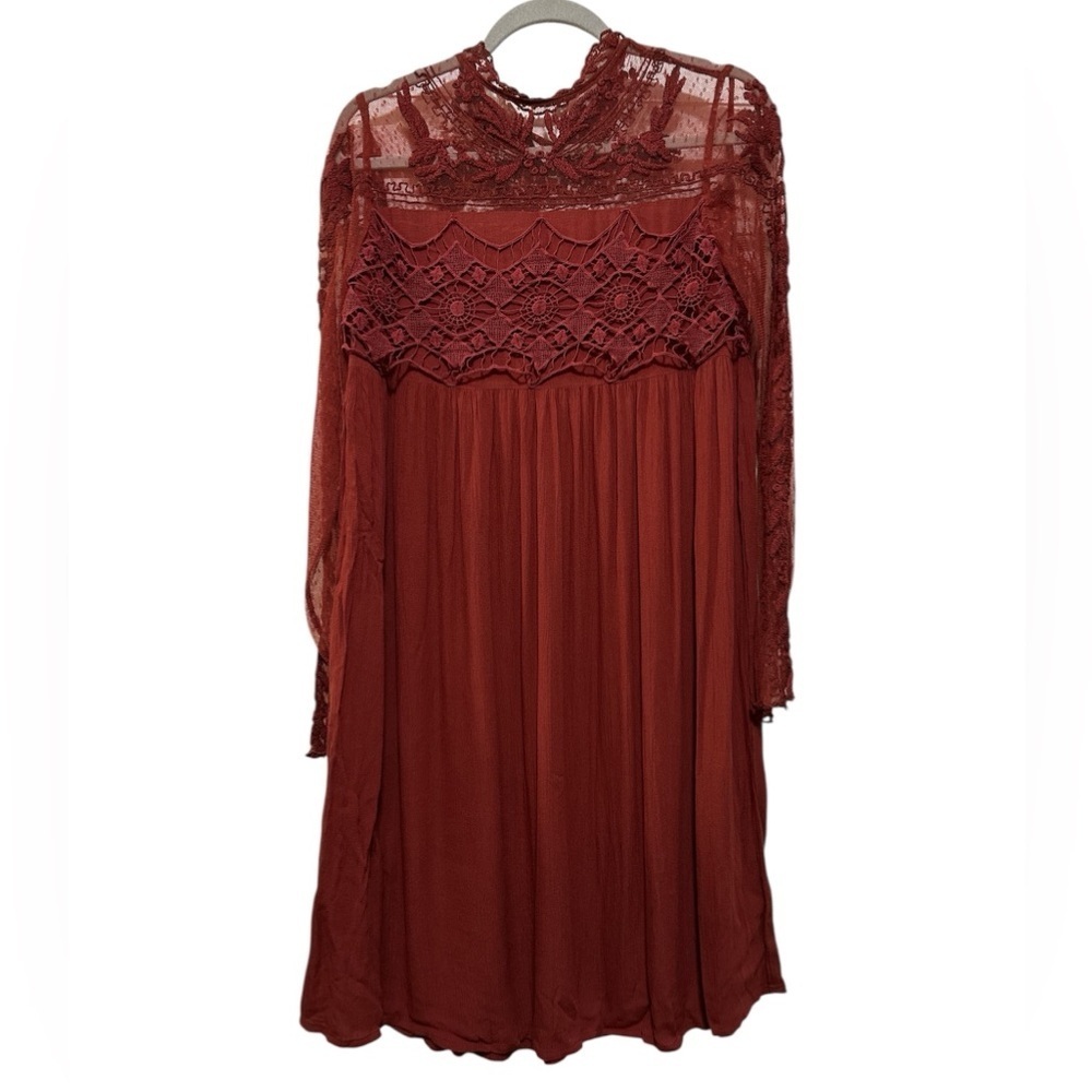 Sundance Burgundy Crochet Lace Detailed Boho Cottagecore Dress Sz 8